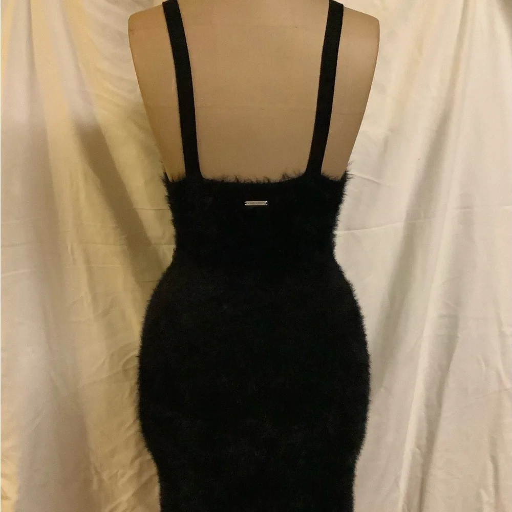 Fabletics Alt Black Bodycon Plush 90’s Mini Dress Thin Straps LBD Goth - Picture 10 of 12